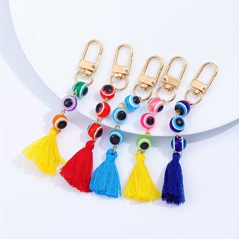 Evil Eye Keychain Cute Amulet Good Luck Color Block Key Ring Purse Bag Backpack Car Accessory Women Men Christmas Gift