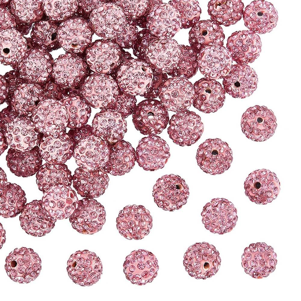 Polymer Clay Rhinestone Beads, Disco Ball Beads - Light Rose