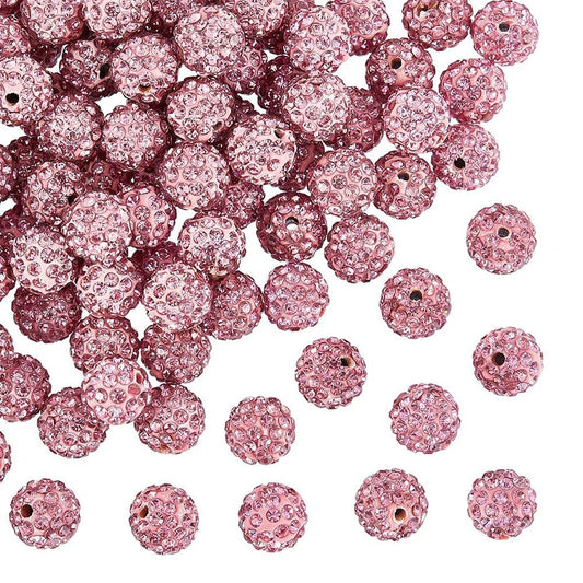 Polymer Clay Rhinestone Beads, Disco Ball Beads - Light Rose
