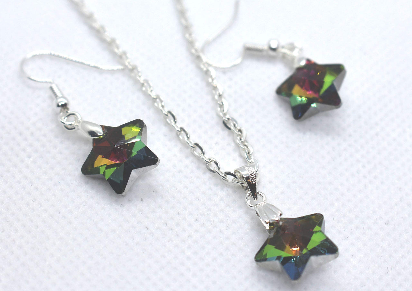 Beautiful Crystal Glass Star Charm Necklace and Ear Rings