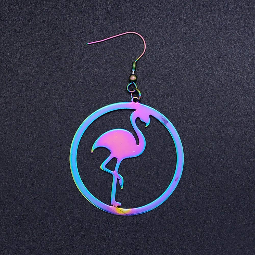 Rainbow Coloured Ring with Flamingo Dangle Earrings