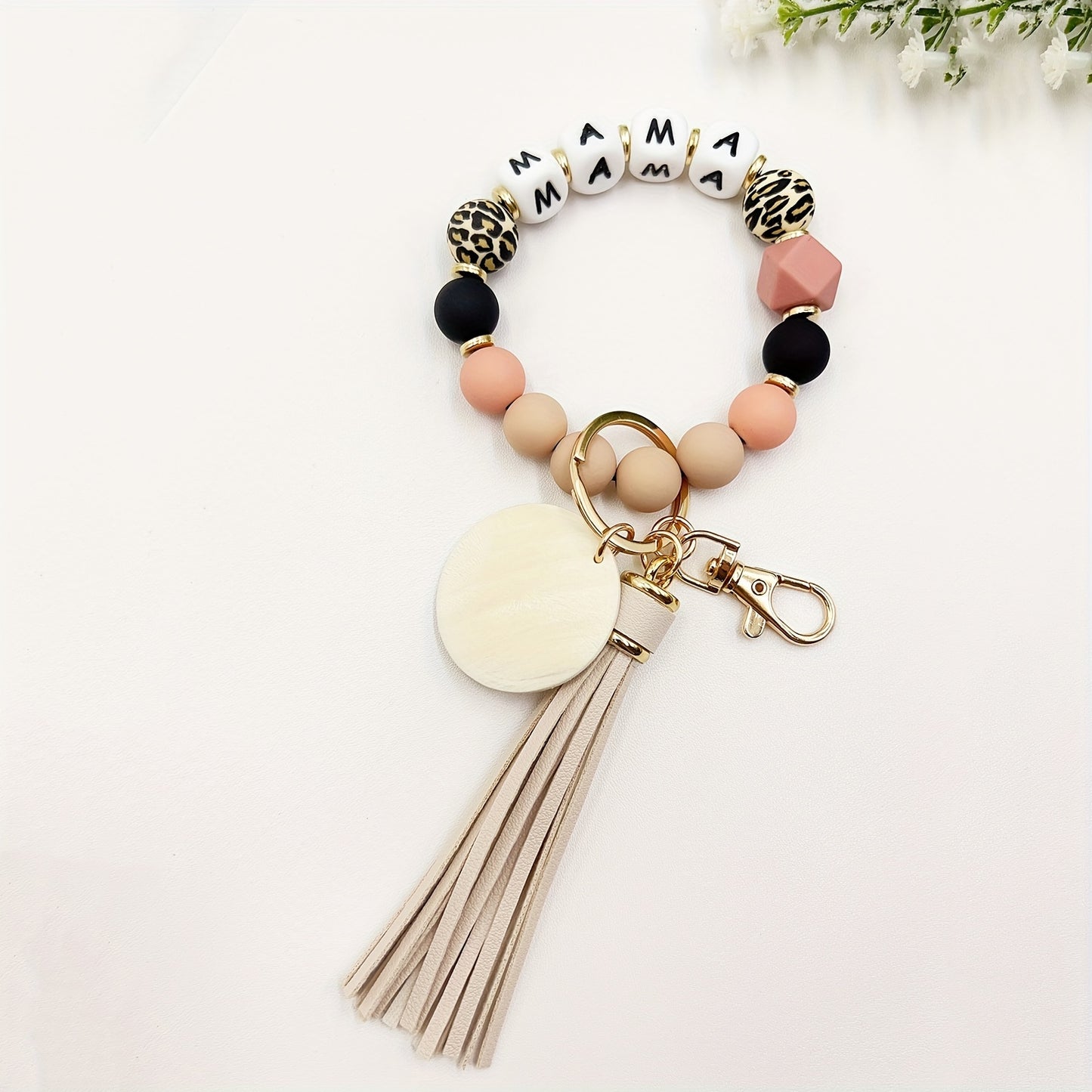 1pc Stylish MAMA Silicone Beaded Wristlet - Adjustable Phone Lanyard Keychain with Tassel Bag Charm - Perfect Daily Accessory for Women, Mother's Day Gift Idea