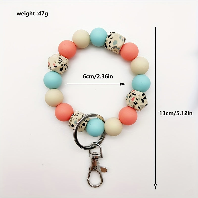 1pc Simple Camouflage Octagonal Silicone Beaded Keychain Bag Key Anti Lost Pendant For Friends