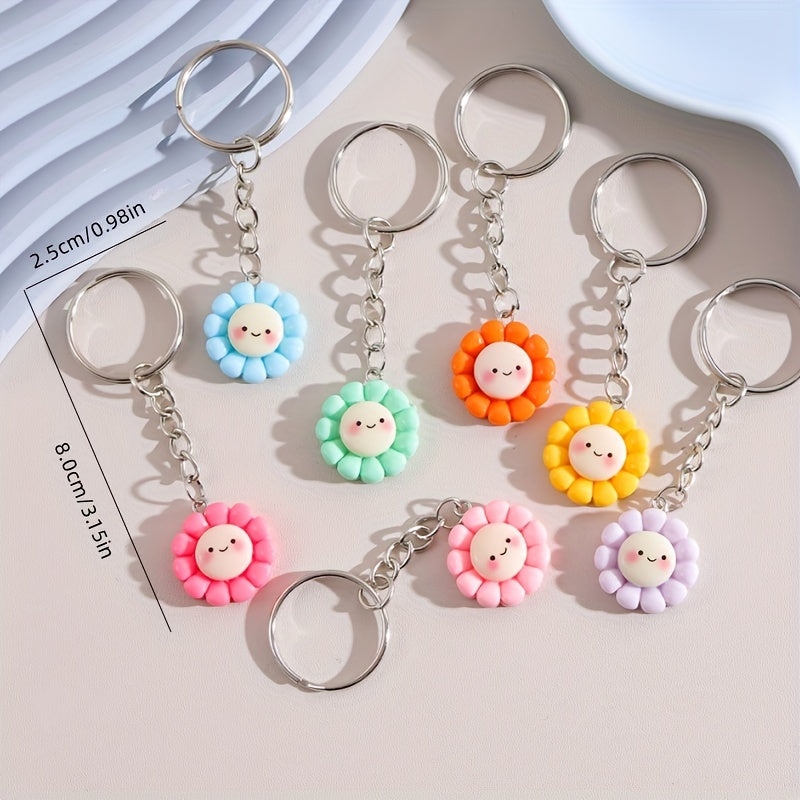 Cute Cartoon Sunflower Keychain Kawaii Resin Key Chain Ring Bag Backpack Charm Phone Earbud Case Cover Accessories Women Female Gift