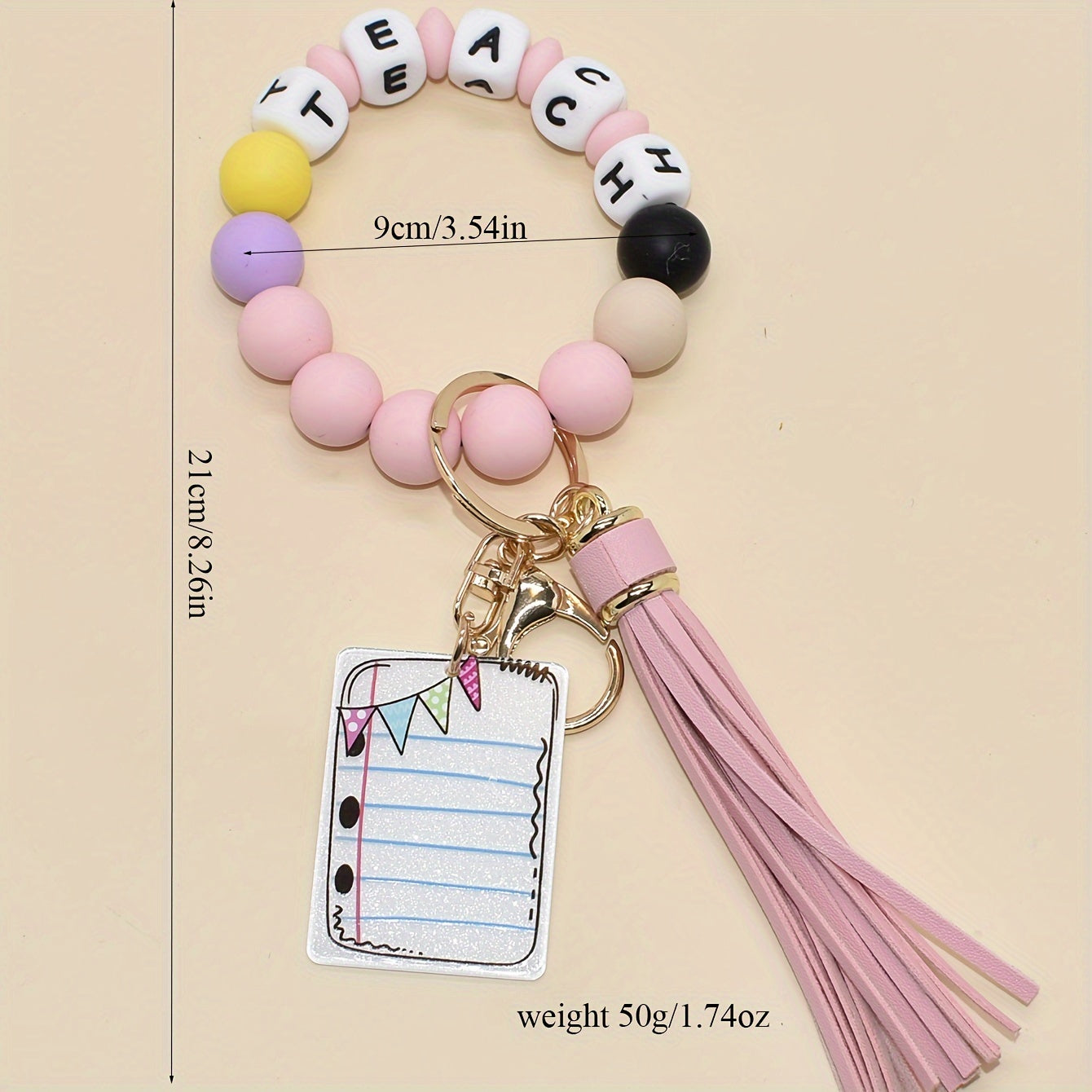 Chic Pink Silicone 'Teach' Bracelet Keychain With Acrylic Sunflower & Pencil Charms - Perfect Teacher Appreciation Gift