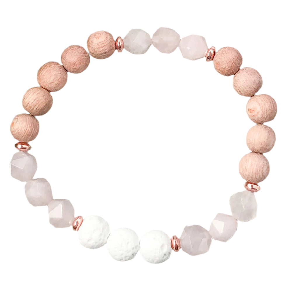 Hemasa Rose Quartz Lava Stone Bracelet /Natural Rosewood Beaded Bracelet Essential Oil Diffuser Energy Bracelet