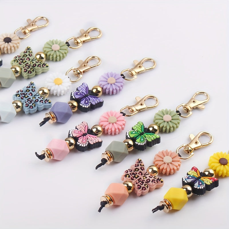 Hemasa Handmade Silicone Beaded Keychains with  Butterfly & Flower Charms