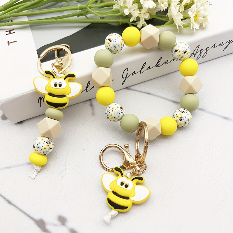 Cute Silicone Penguin & Bee Cartoon Keychains, Anime-Inspired Beaded Animal Charm Keyrings with Lobster Clasp, Single Individual Decorative Key Holder for Bags and Car Keys, Ideal Birthday Gift for Ladies