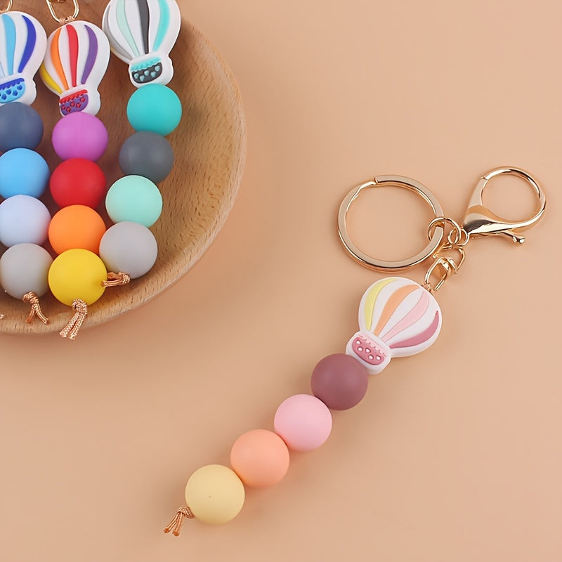 Hemasa  Hot Air Balloon Silicone Beaded Keychain Cute Cartoon ID Badge Holder Key Chain Ring Bag Backpack Charm Car Key Pendant Gift
