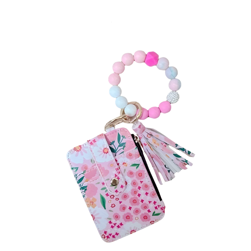 Hemasa Leather Key Chain, Floral Fringe Card Bag Anti-loss Key Chain Pendant