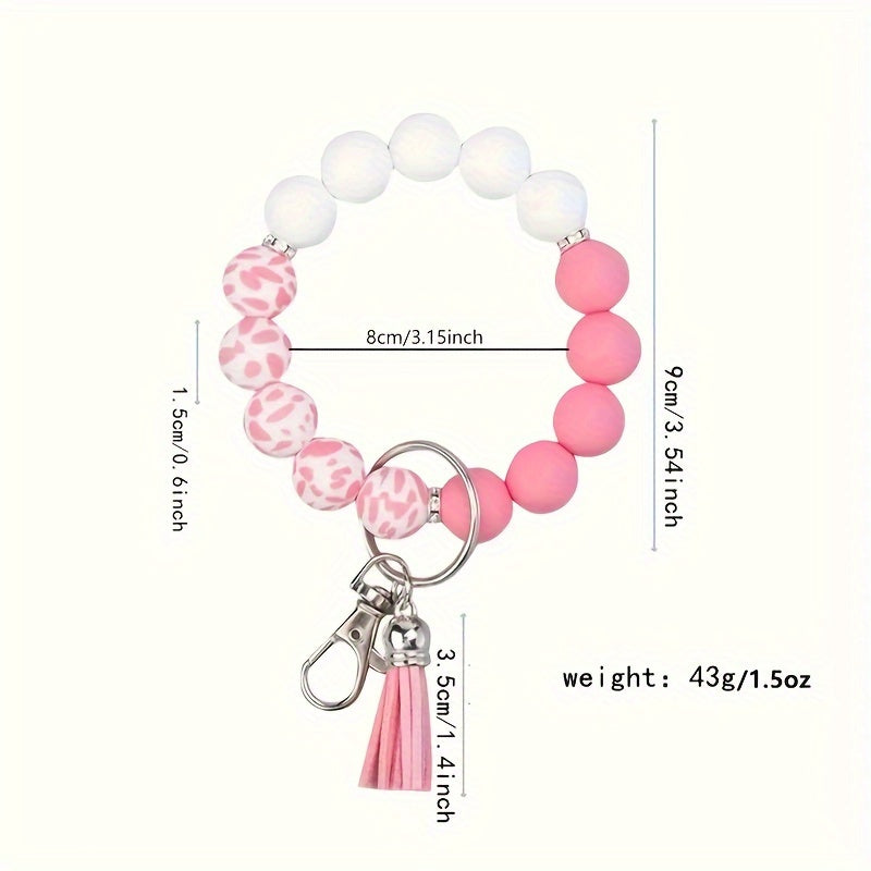 Fashionable Creative Silicone Bead Bracelet With Tassel Wooden Beads Wrist Keychain Bag Pendant Key Ring