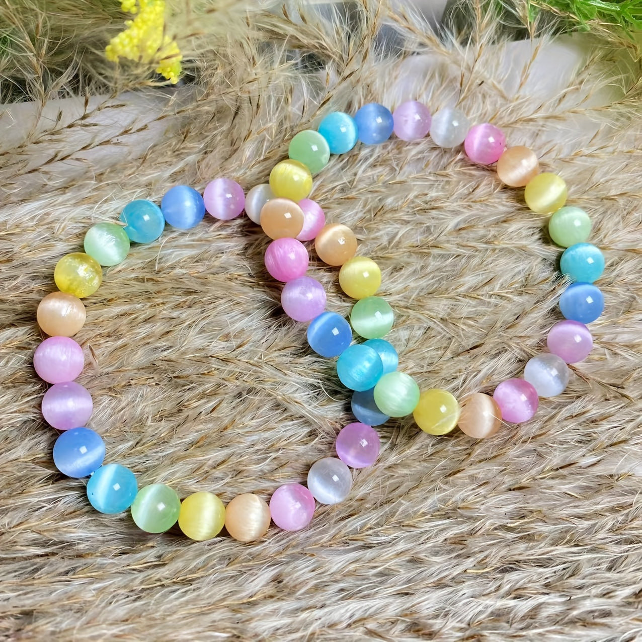 1pc 8mm Aura Natural Selenite Round Bead Bracelet, Colored Selenite Crystal Bracelet