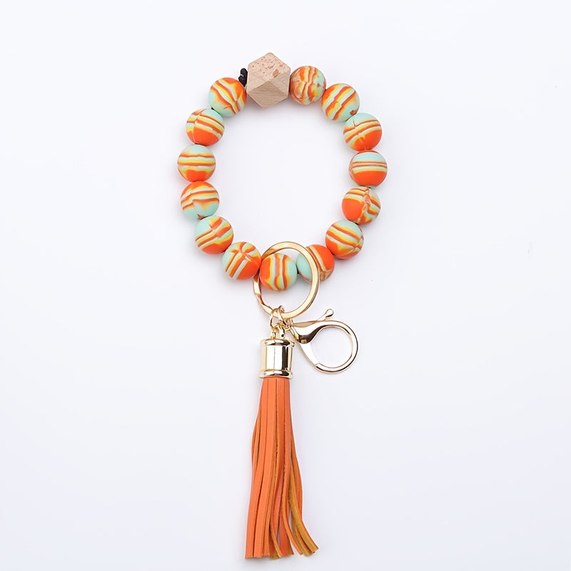 Colorful Silicone Bead Bracelet Keychain, 1pc - Perfect for Birthdays, Halloween & Christmas