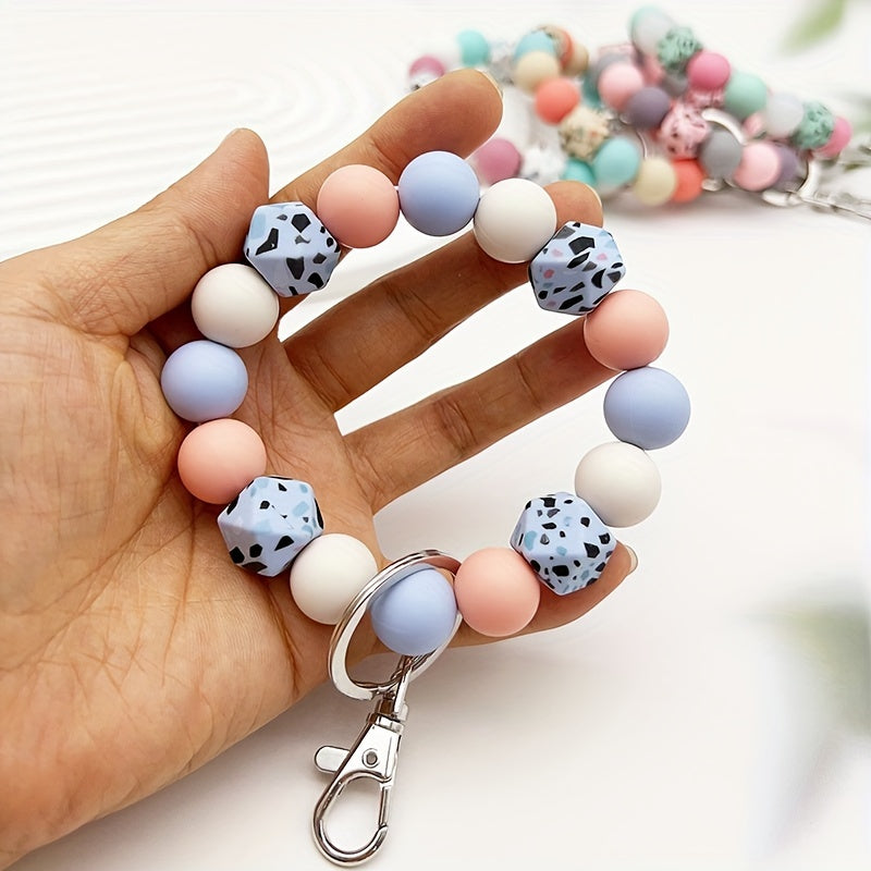1pc Simple Camouflage Octagonal Silicone Beaded Keychain Bag Key Anti Lost Pendant For Friends