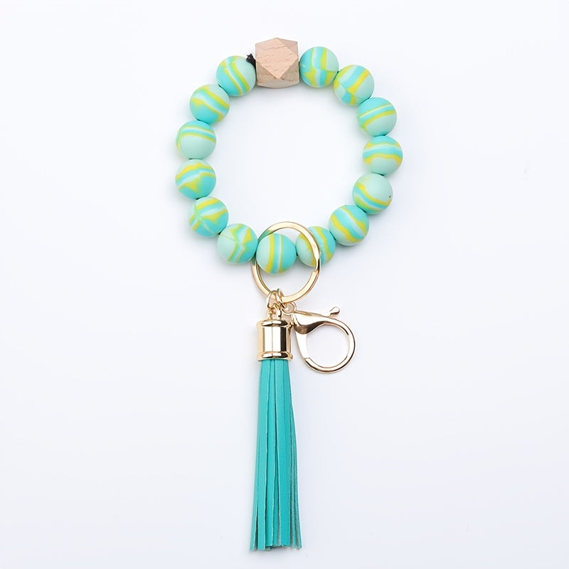 Colorful Silicone Bead Bracelet Keychain, 1pc - Perfect for Birthdays, Halloween & Christmas