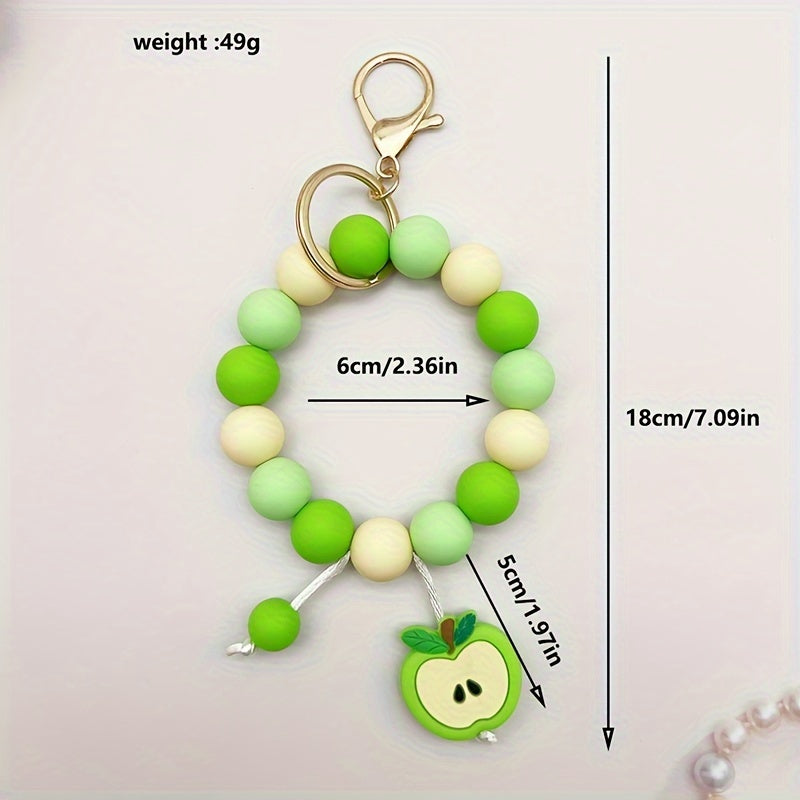 Hemasa Silicone Beaded Apple Keychain, Cute Fruit Design Key Ring, Anti-Lost Bag & Car Key Holder, Perfect For Friends