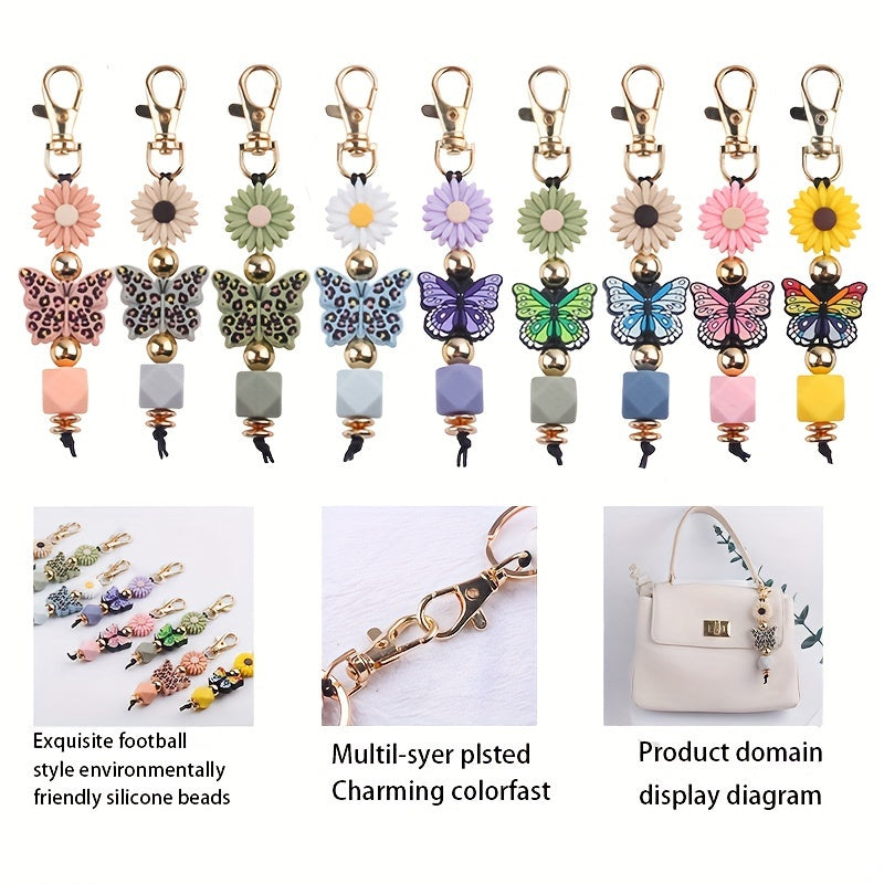 Hemasa Handmade Silicone Beaded Keychains with  Butterfly & Flower Charms
