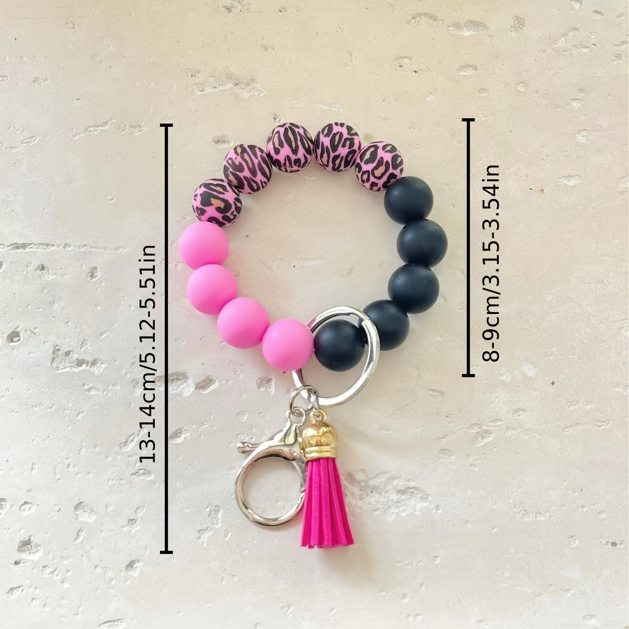 Festive Pink Leopard Print Silicone Bead Keychain with Tassel - Perfect for Birthdays - Women's Fashion Accessory