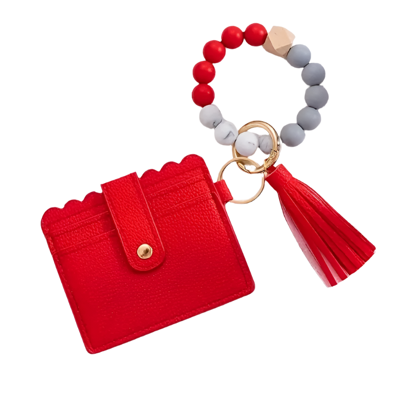 Hemasa  Silicone Beaded Keychain Card Holder with Tassel Charm/ Wallet and Bag