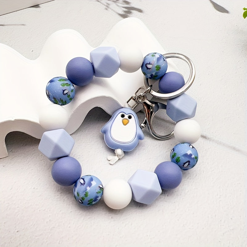 Cute Silicone Penguin & Bee Cartoon Keychains, Anime-Inspired Beaded Animal Charm Keyrings with Lobster Clasp, Single Individual Decorative Key Holder for Bags and Car Keys, Ideal Birthday Gift for Ladies