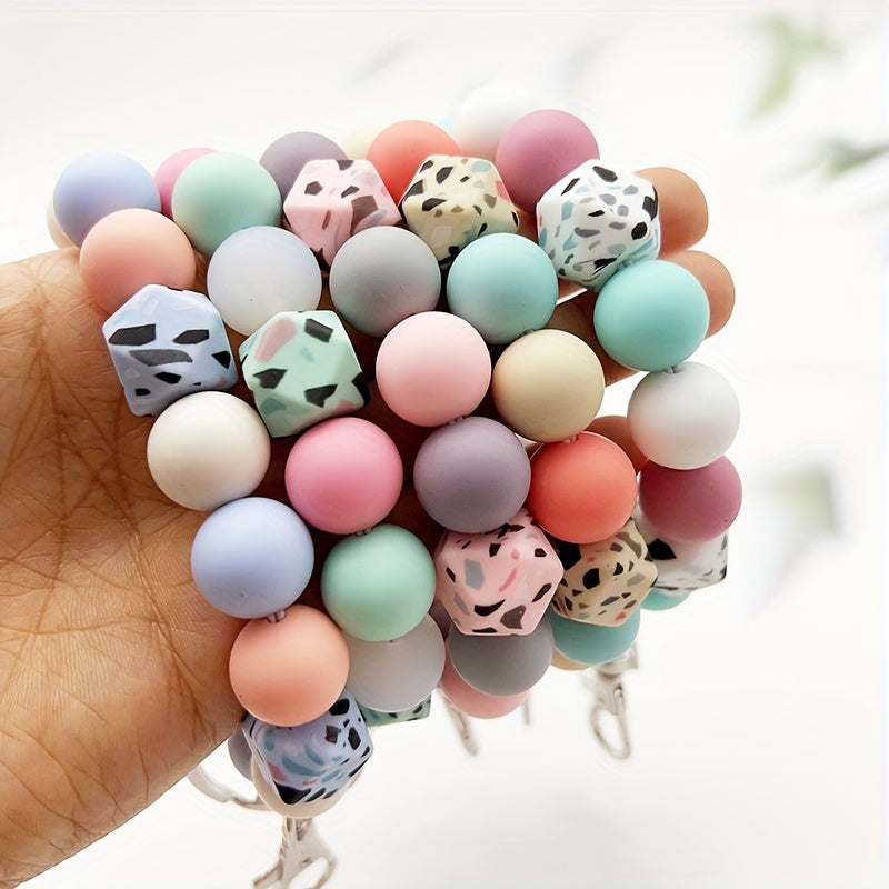 1pc Simple Camouflage Octagonal Silicone Beaded Keychain Bag Key Anti Lost Pendant For Friends