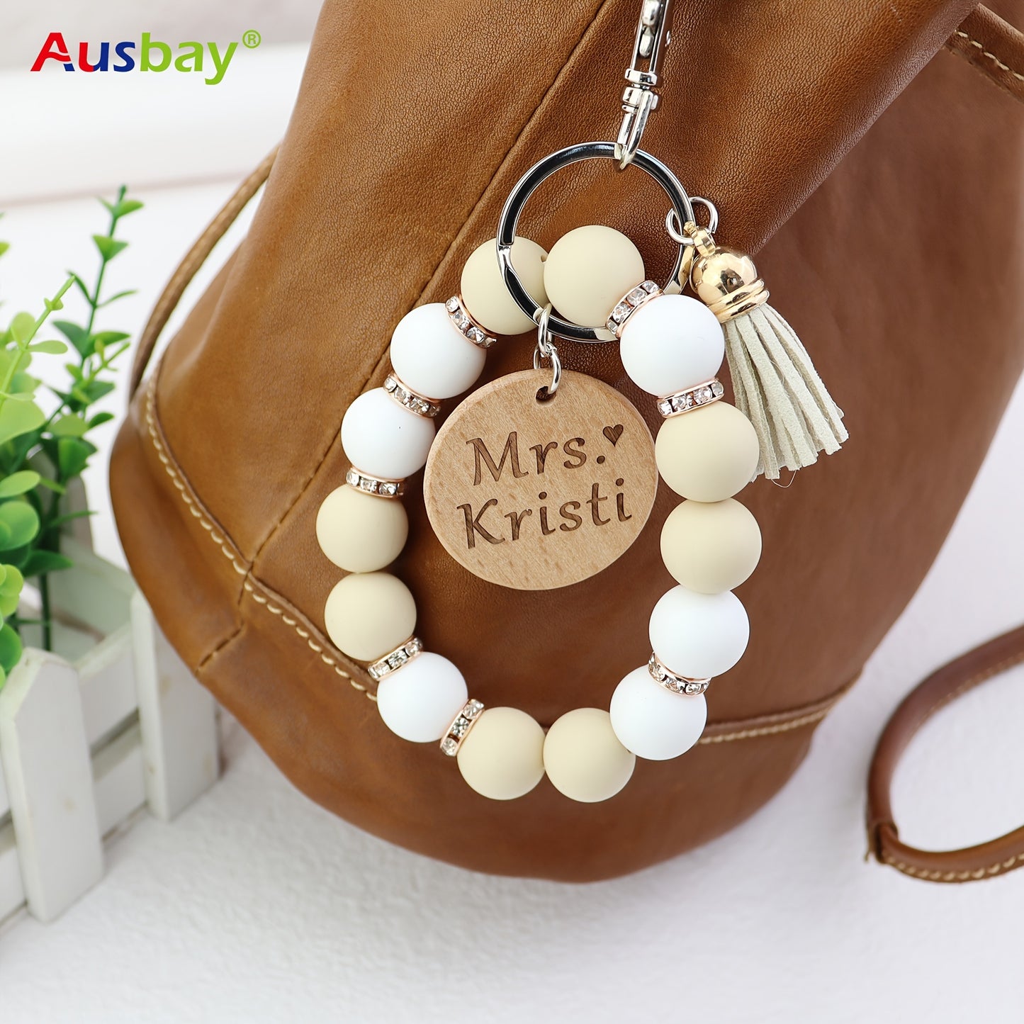 Customized Silicone Beaded Wristlet Keychain With Custom Tag Fashion Bag Charm Phone Lanyard Personalized Name Bangle Key Chain Women Gift