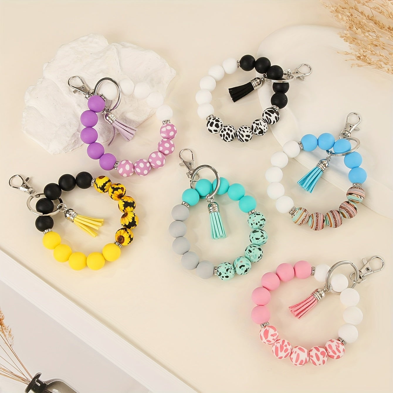 1pc Mardi Gras Day Silicone Bead Keychain - Casual Style, Non-Braided, Unplated, Car Pendant Accessory for Daily Wear