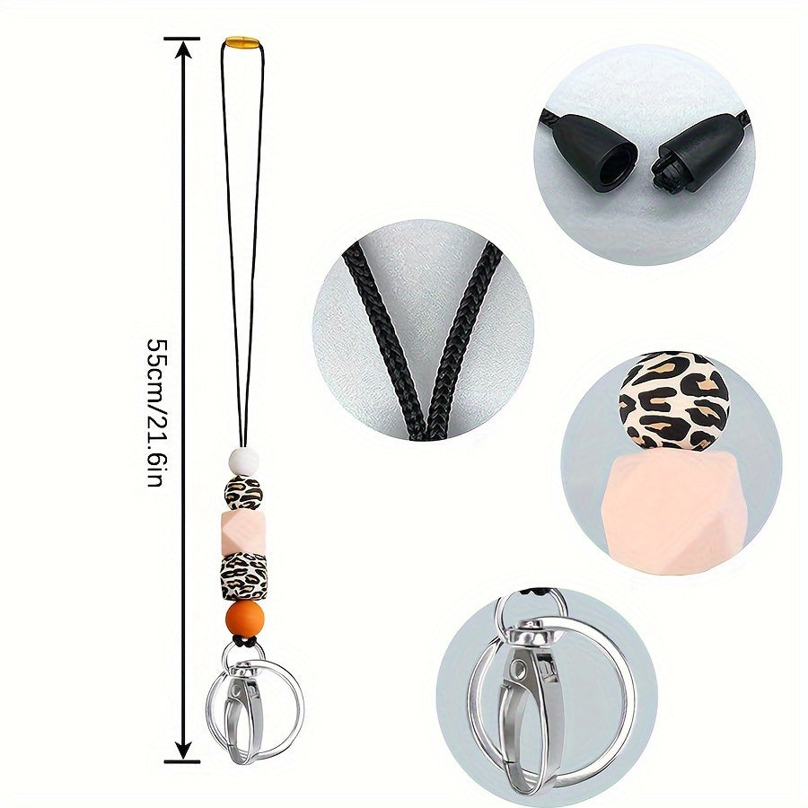 1pc Silicone Beaded Lanyard Keychain Separable Lanyard Necklace Student ID Anti-Lost Key Chain