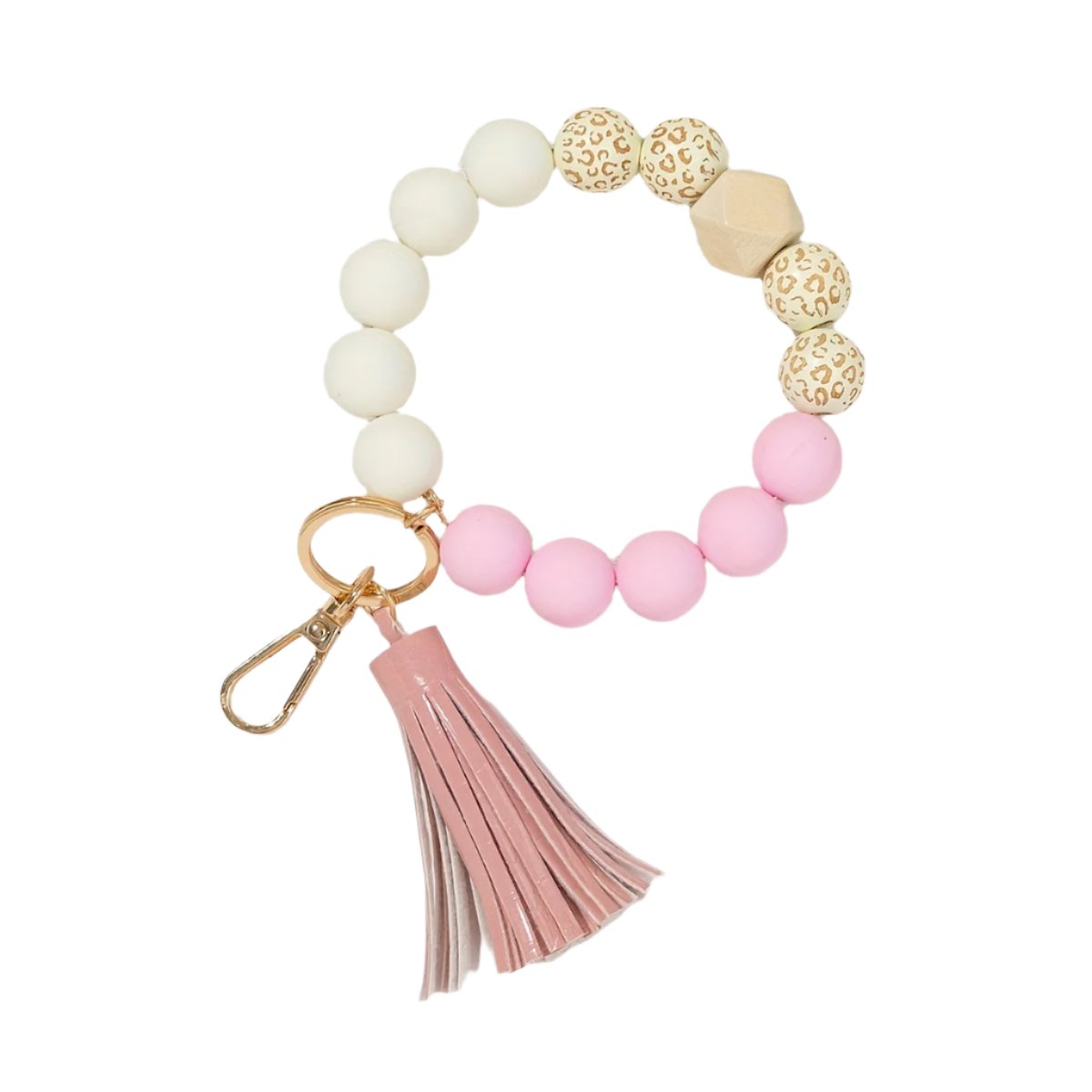 Hemasa Silicone Beaded Bangle Keychain Pendant With PU Tassel Beaded Bracelet Key Ring