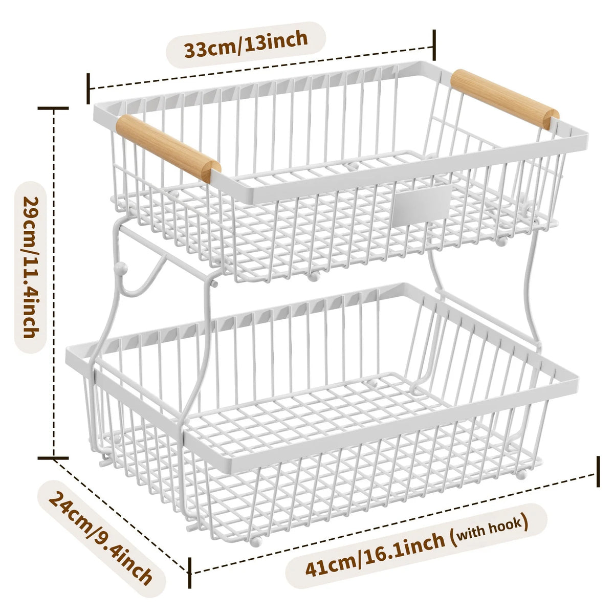 2 Tier Carbon Steel Multi-layer Fruit Basket Metal Storage Box Display Rack for Living Room Kitchen Detachable Fruit Basket