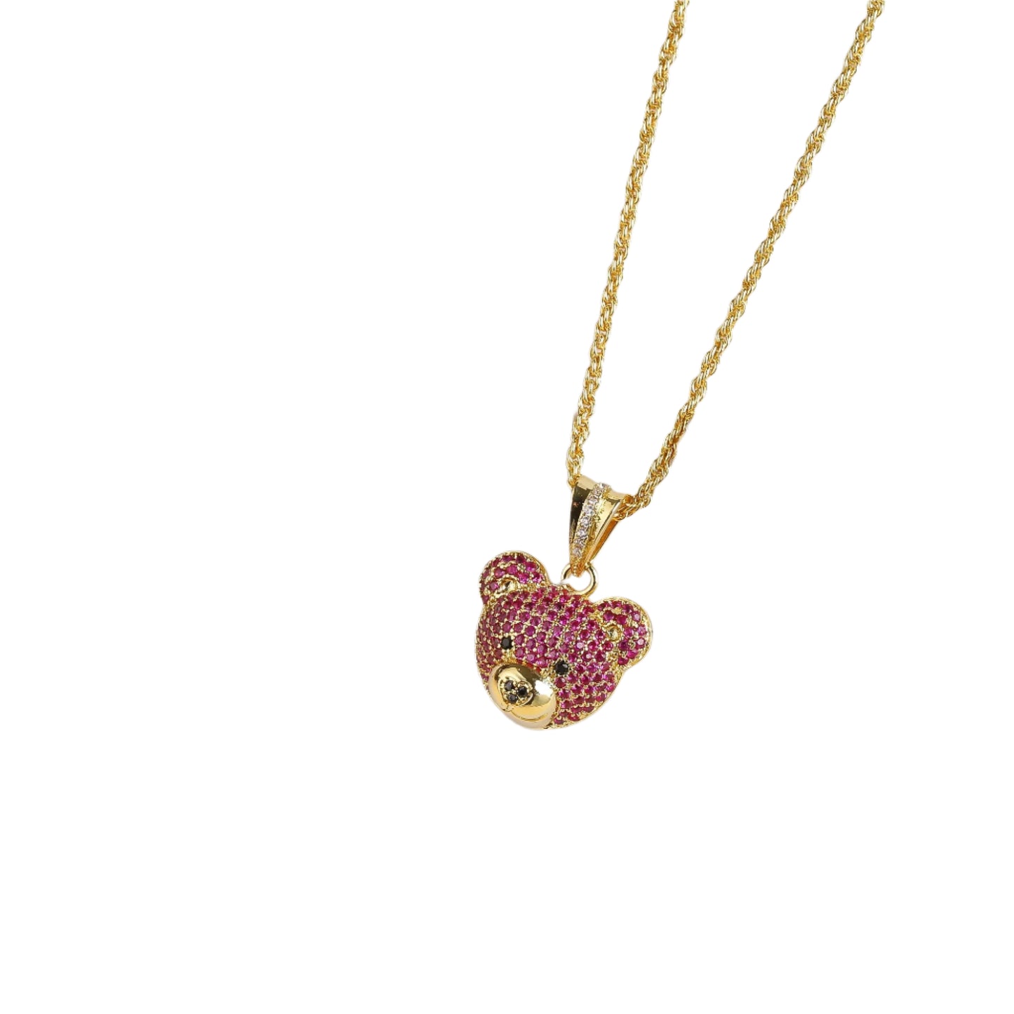 Hemasa  Gold Colour Cubic zirconia bear stud necklace