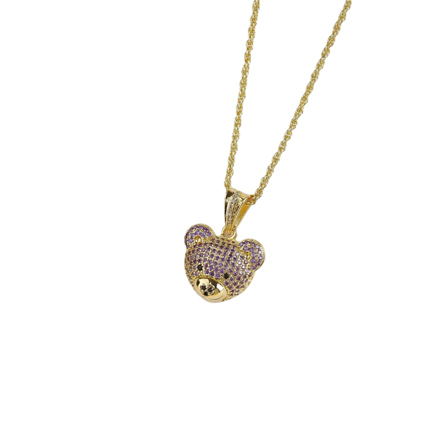 Hemasa  Gold Colour Cubic zirconia bear stud necklace