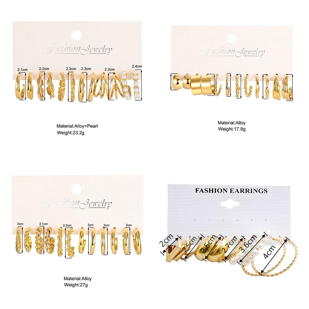 Hemasa 6-24 Pairs Set Gold Plated Metal Faux Pearl Hoop Earrings  for Women