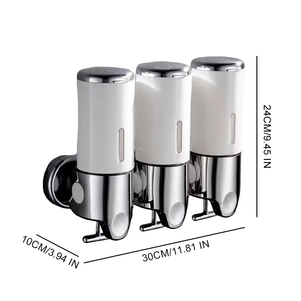 Hemasa Wall Mount Soap Dispenser Bathroom Liquid Soap Dispenser 3 Heads Manual Pressing Home Soap Shampoo Gel Shower Liquid Container