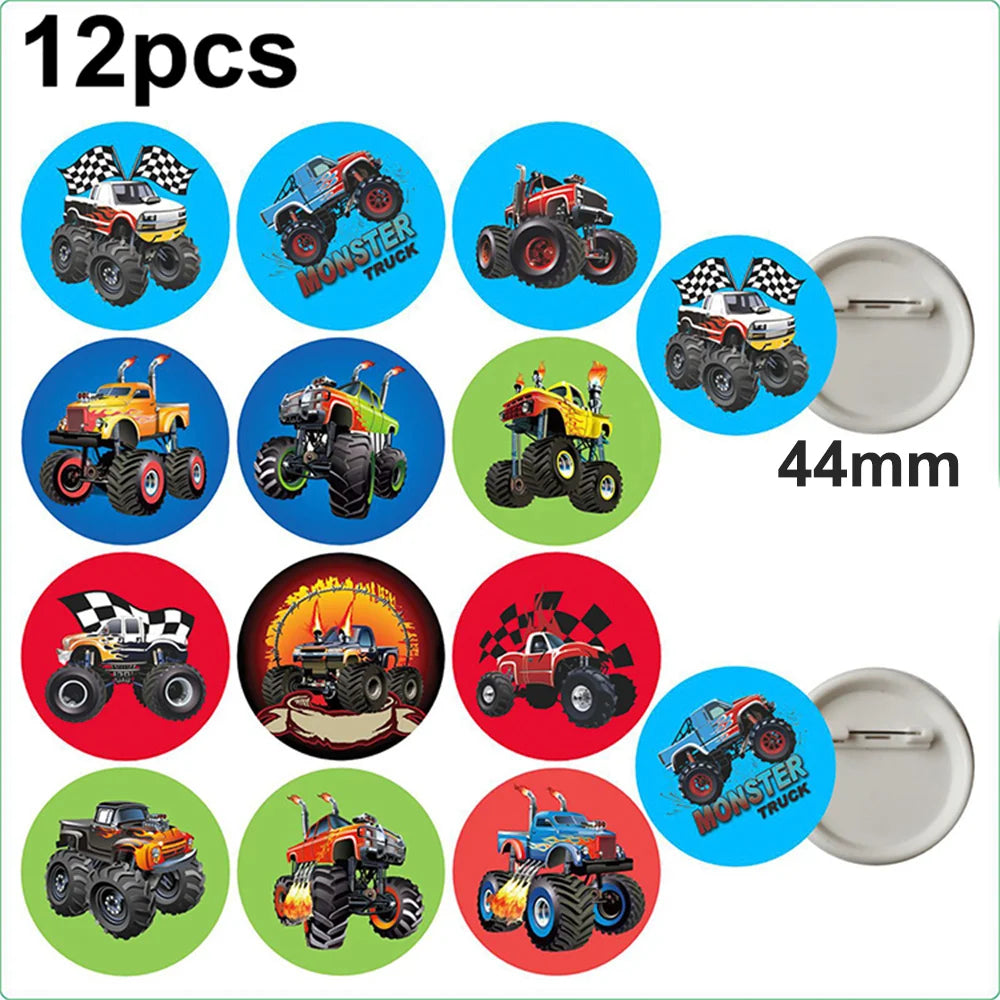 Tejesa Monster Truck Party Decor Wheel Truck Toy Rubber Bracelets Badges Balloon Kids Girls Boys Baby Shower Wedding Birthday Supplies