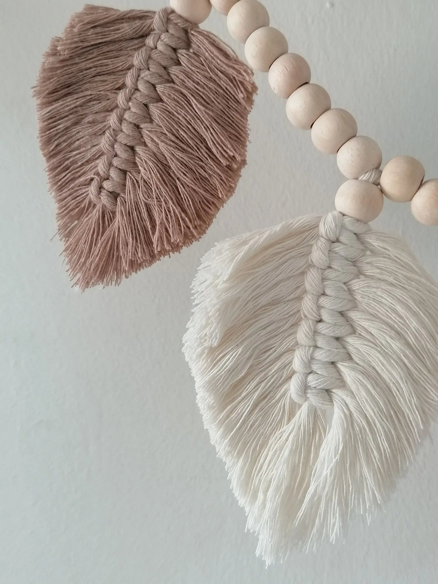 Leaf Macrame Garland , Boho Baby Girl Decoration , Leaf Garland with Wood Beads , Graduation Party , Party Supplies