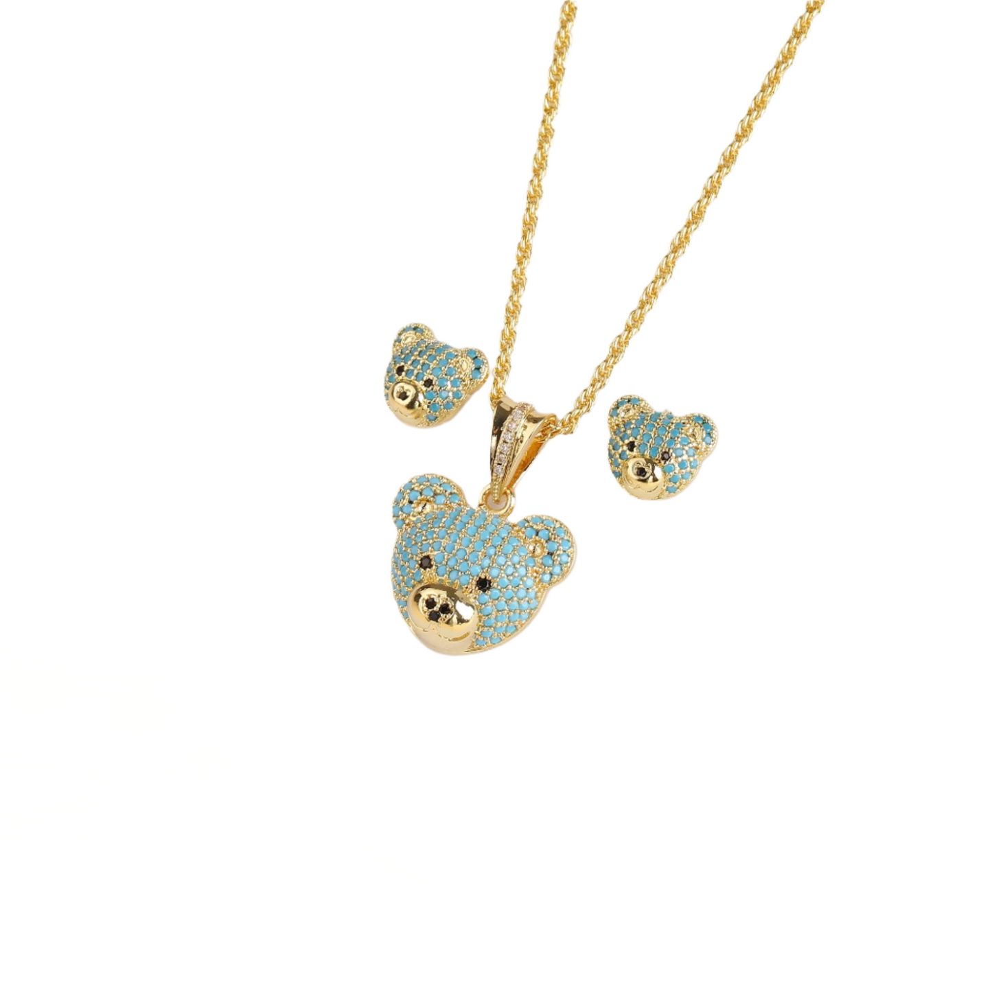 Hemasa  Gold Colour Cubic zirconia bear stud necklace
