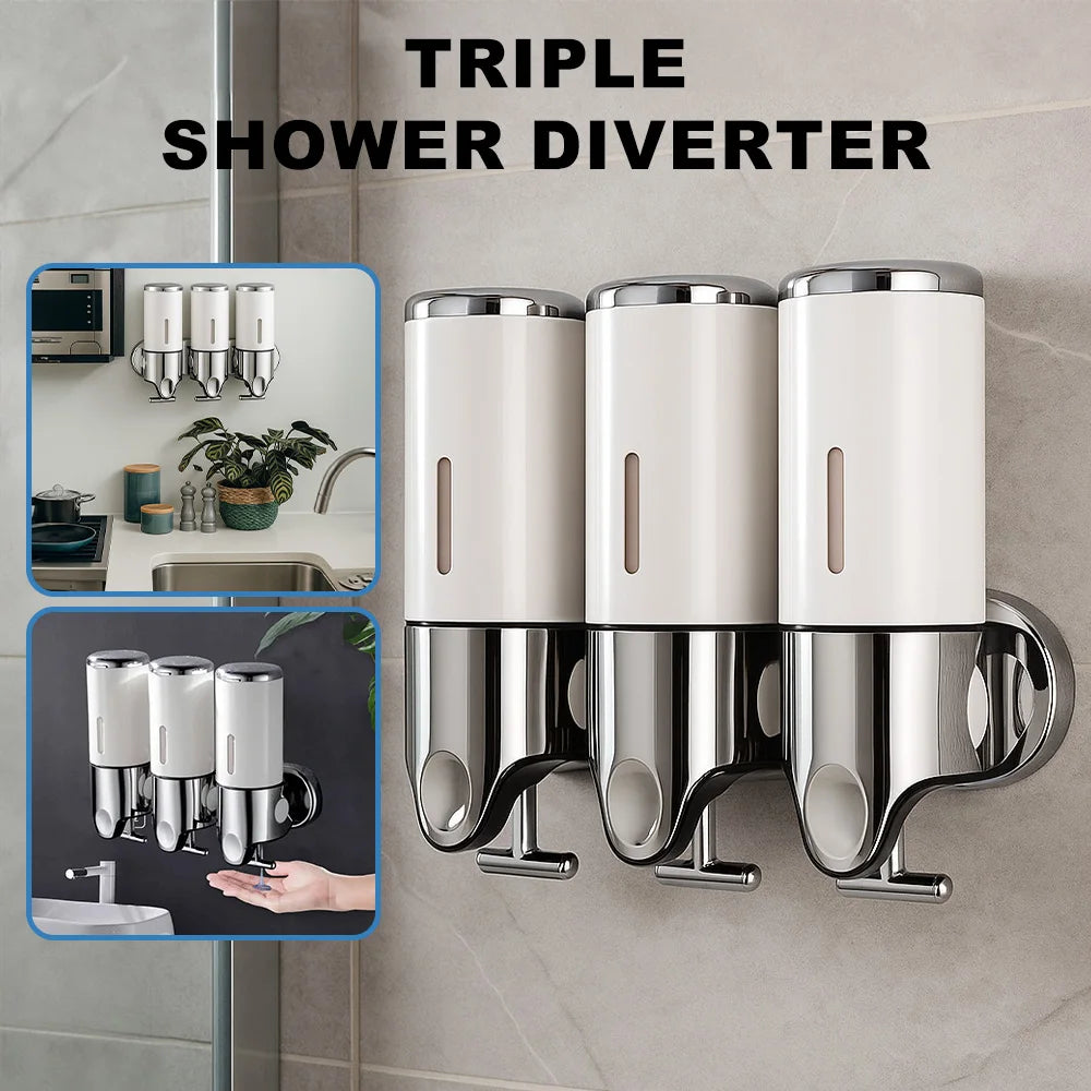 Hemasa Wall Mount Soap Dispenser Bathroom Liquid Soap Dispenser 3 Heads Manual Pressing Home Soap Shampoo Gel Shower Liquid Container