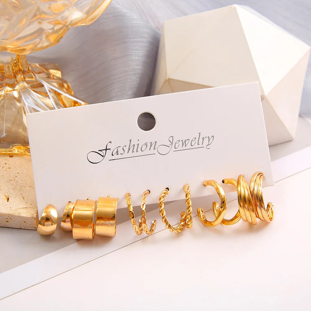 Hemasa 6-24 Pairs Set Gold Plated Metal Faux Pearl Hoop Earrings  for Women