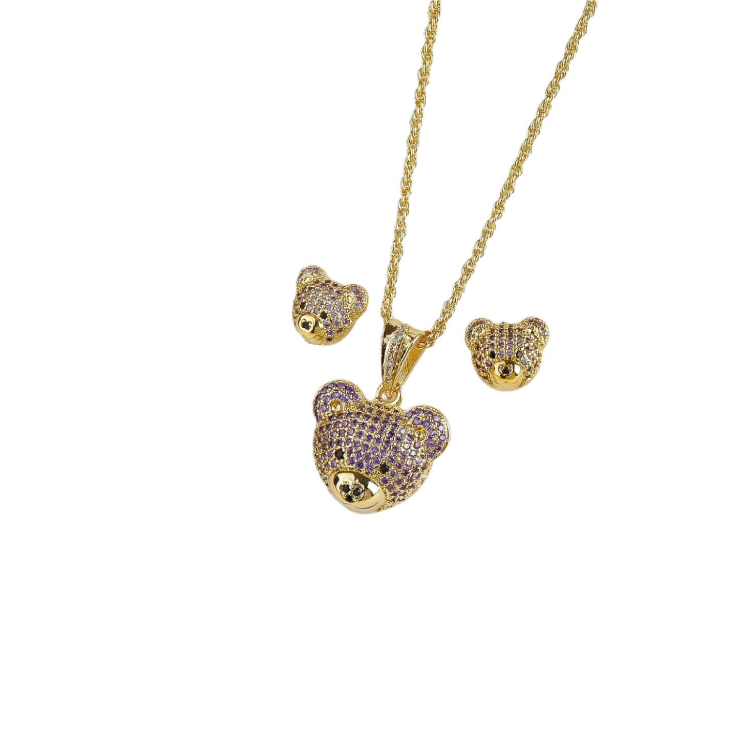 Hemasa  Gold Colour Cubic zirconia bear stud necklace
