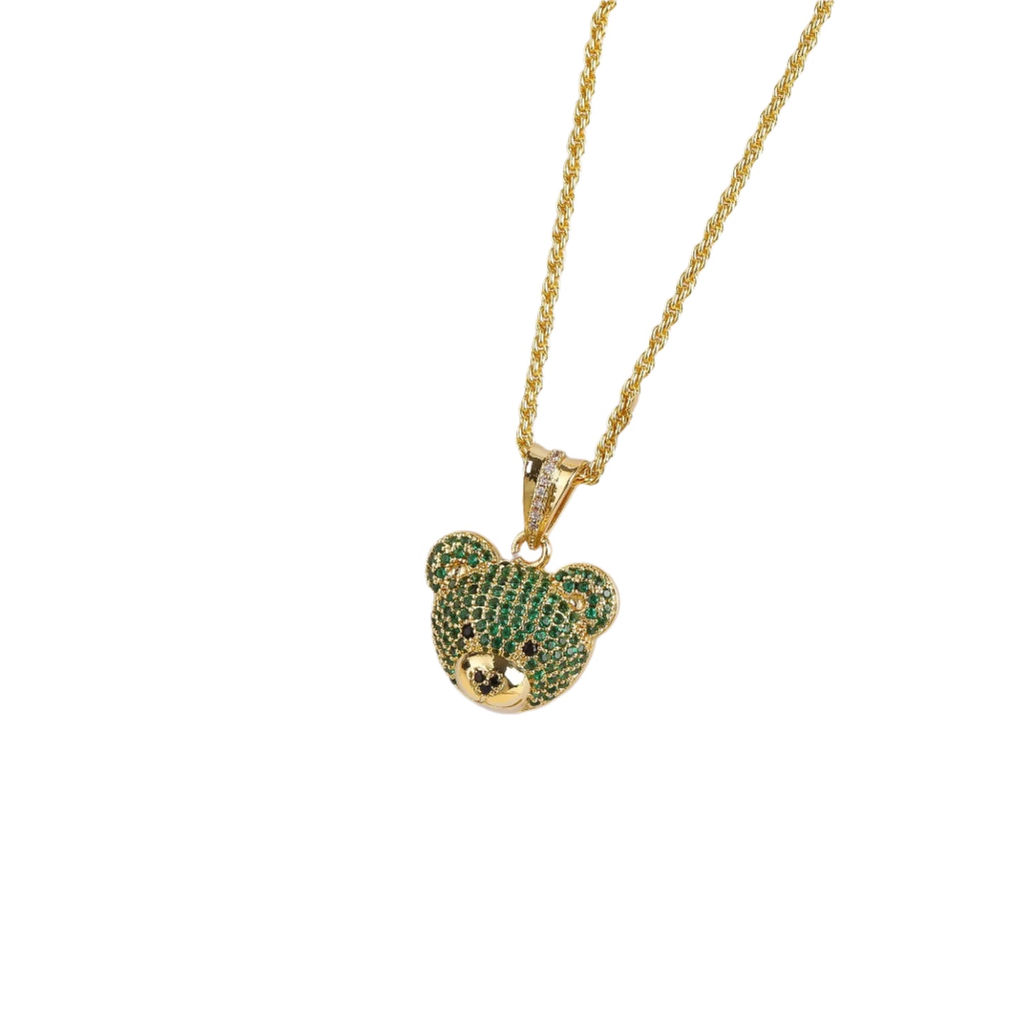 Hemasa  Gold Colour Cubic zirconia bear stud necklace