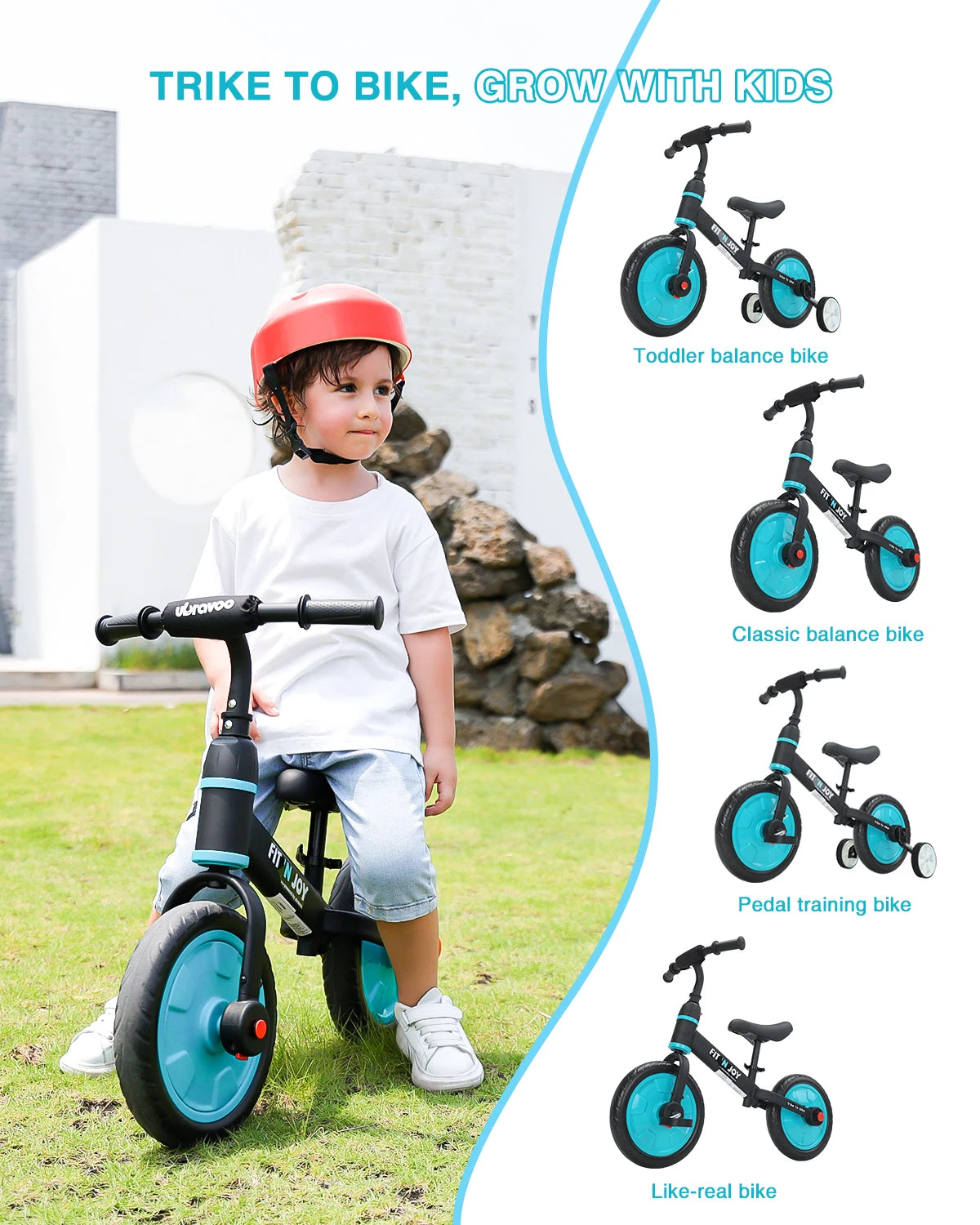 Toddler Training Bicycle for Boys Girls 2-4, 4-in-1 Kids Balance Bike with Pedals & Training Wheels