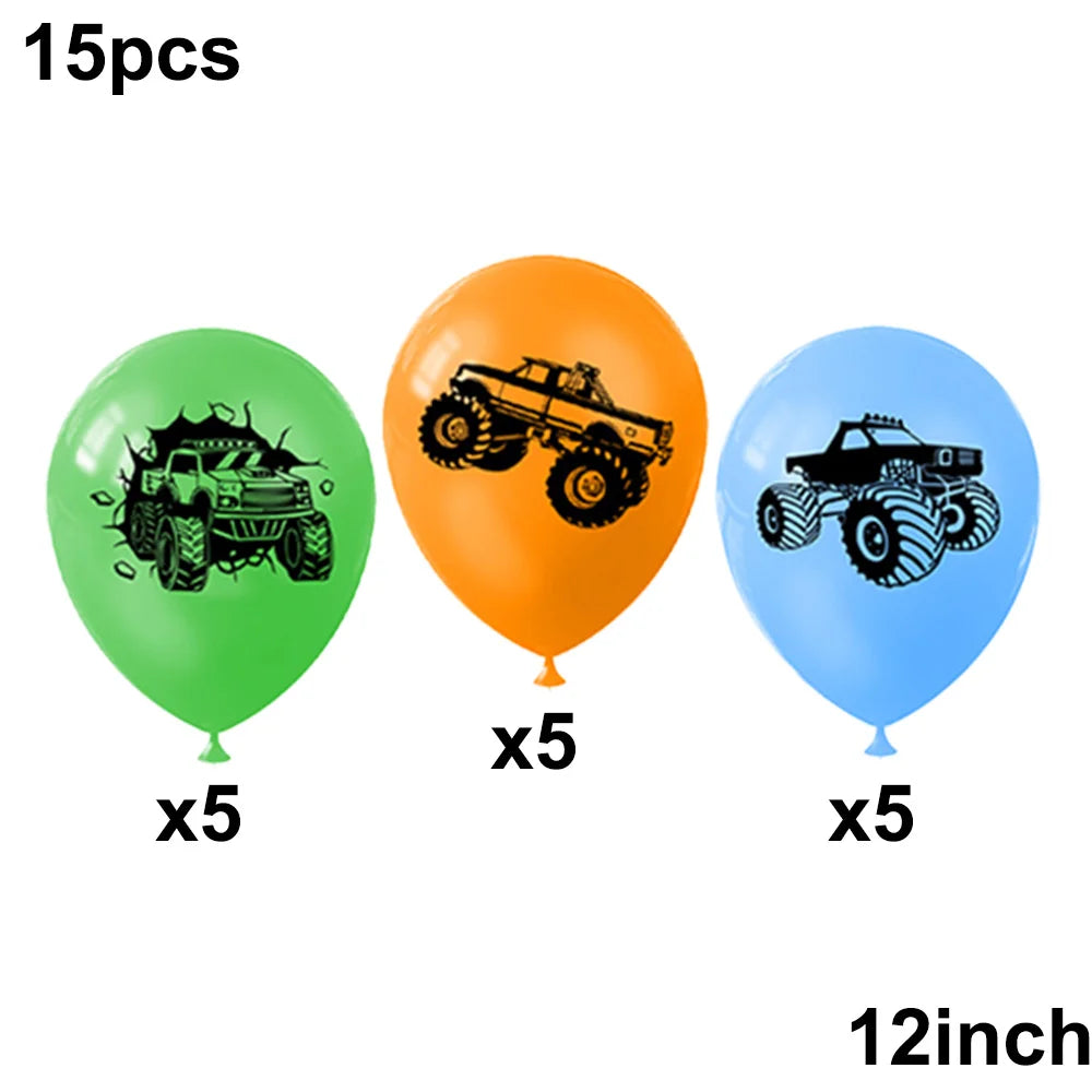 Tejesa Monster Truck Party Decor Wheel Truck Toy Rubber Bracelets Badges Balloon Kids Girls Boys Baby Shower Wedding Birthday Supplies