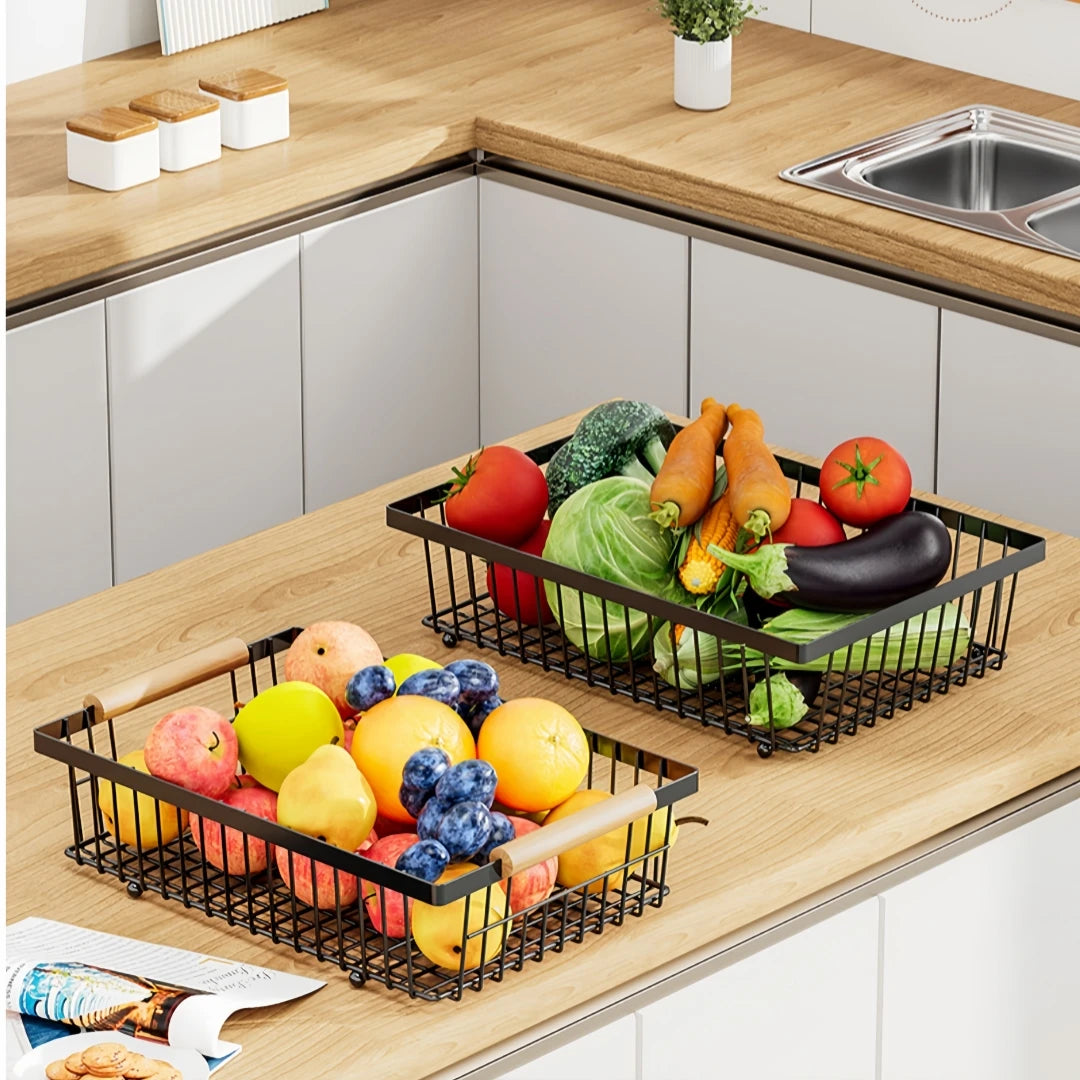 2 Tier Carbon Steel Multi-layer Fruit Basket Metal Storage Box Display Rack for Living Room Kitchen Detachable Fruit Basket