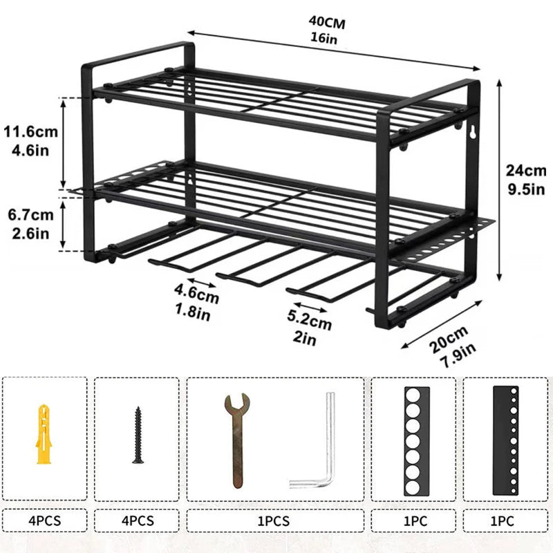 Power Tool Organizer Rack Wall Mount Hardware Tool Storage Rack Electric Drill Holder Heavy Shelf Cabinet for Workshop Garage
