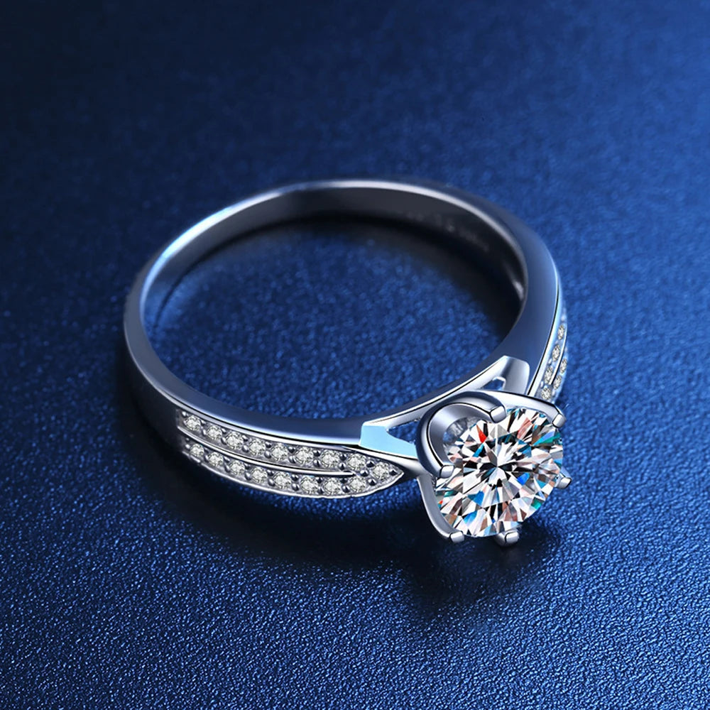 Hemasa 925 Sterling Silver Engagement Wedding Ring 1/2/3ct Moissanite D VVS1 Lab Diamond with GRA for Women Fine Jewelry