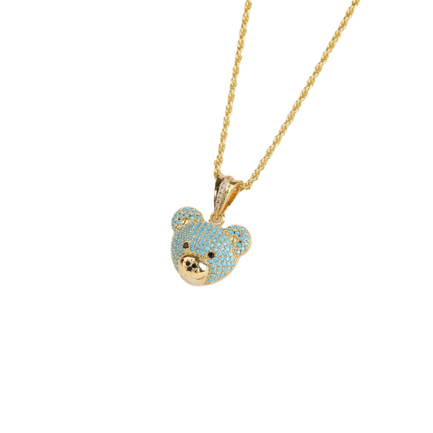 Hemasa  Gold Colour Cubic zirconia bear stud necklace