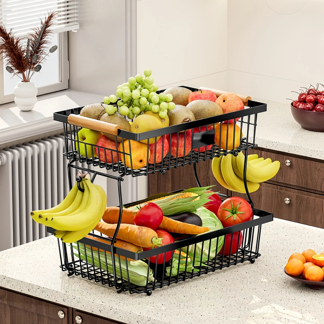 2 Tier Carbon Steel Multi-layer Fruit Basket Metal Storage Box Display Rack for Living Room Kitchen Detachable Fruit Basket