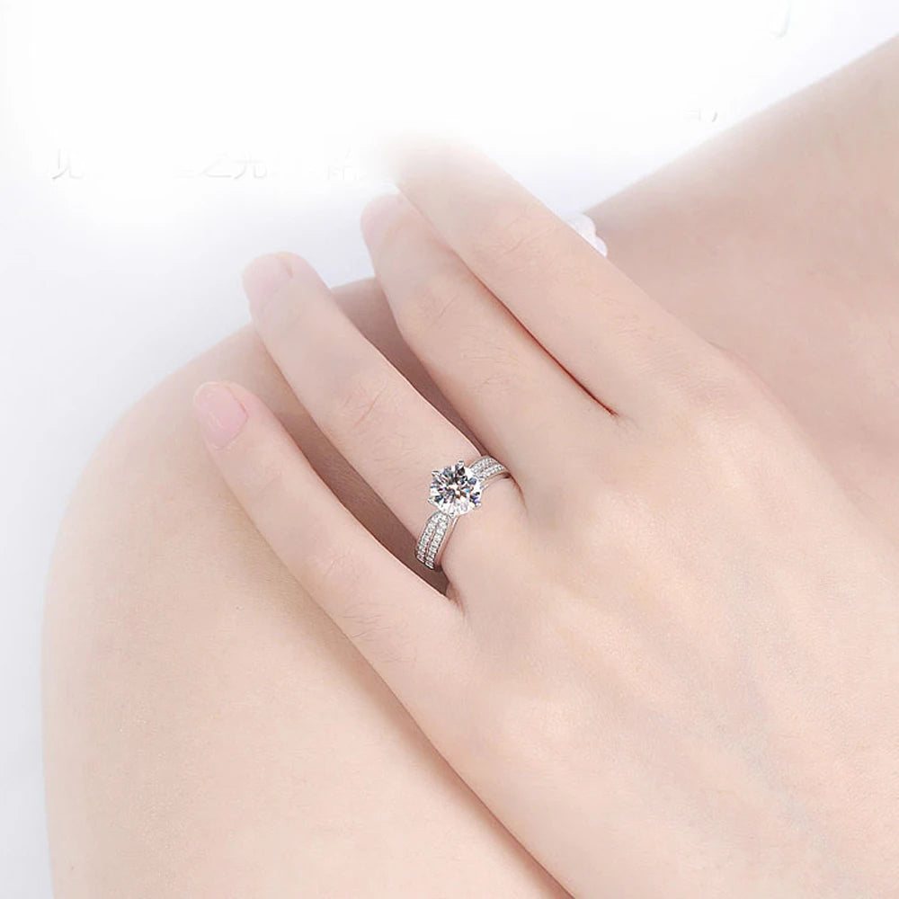 Hemasa 925 Sterling Silver Engagement Wedding Ring 1/2/3ct Moissanite D VVS1 Lab Diamond with GRA for Women Fine Jewelry