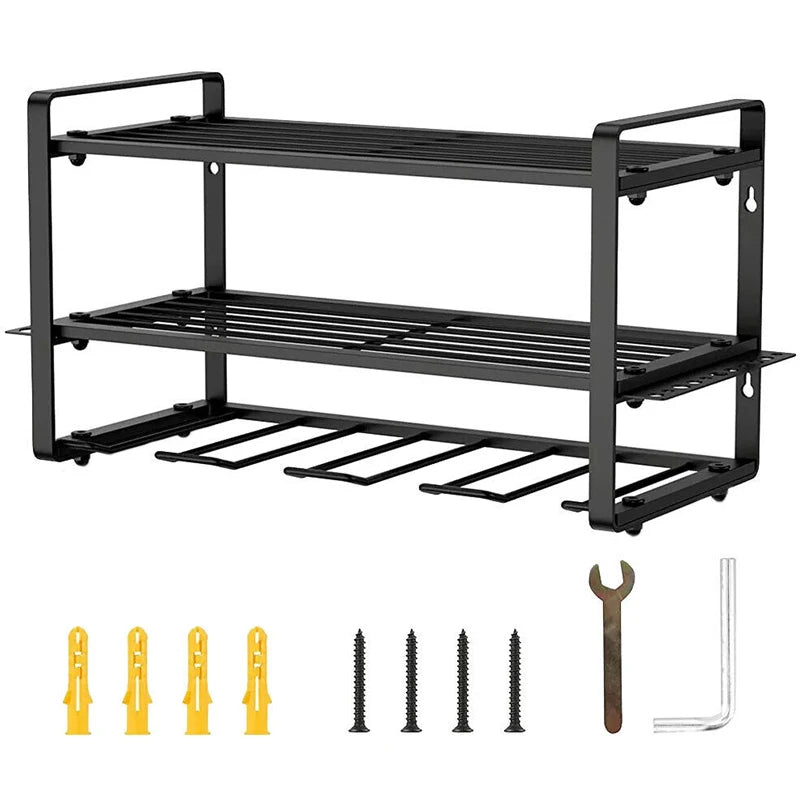 Power Tool Organizer Rack Wall Mount Hardware Tool Storage Rack Electric Drill Holder Heavy Shelf Cabinet for Workshop Garage